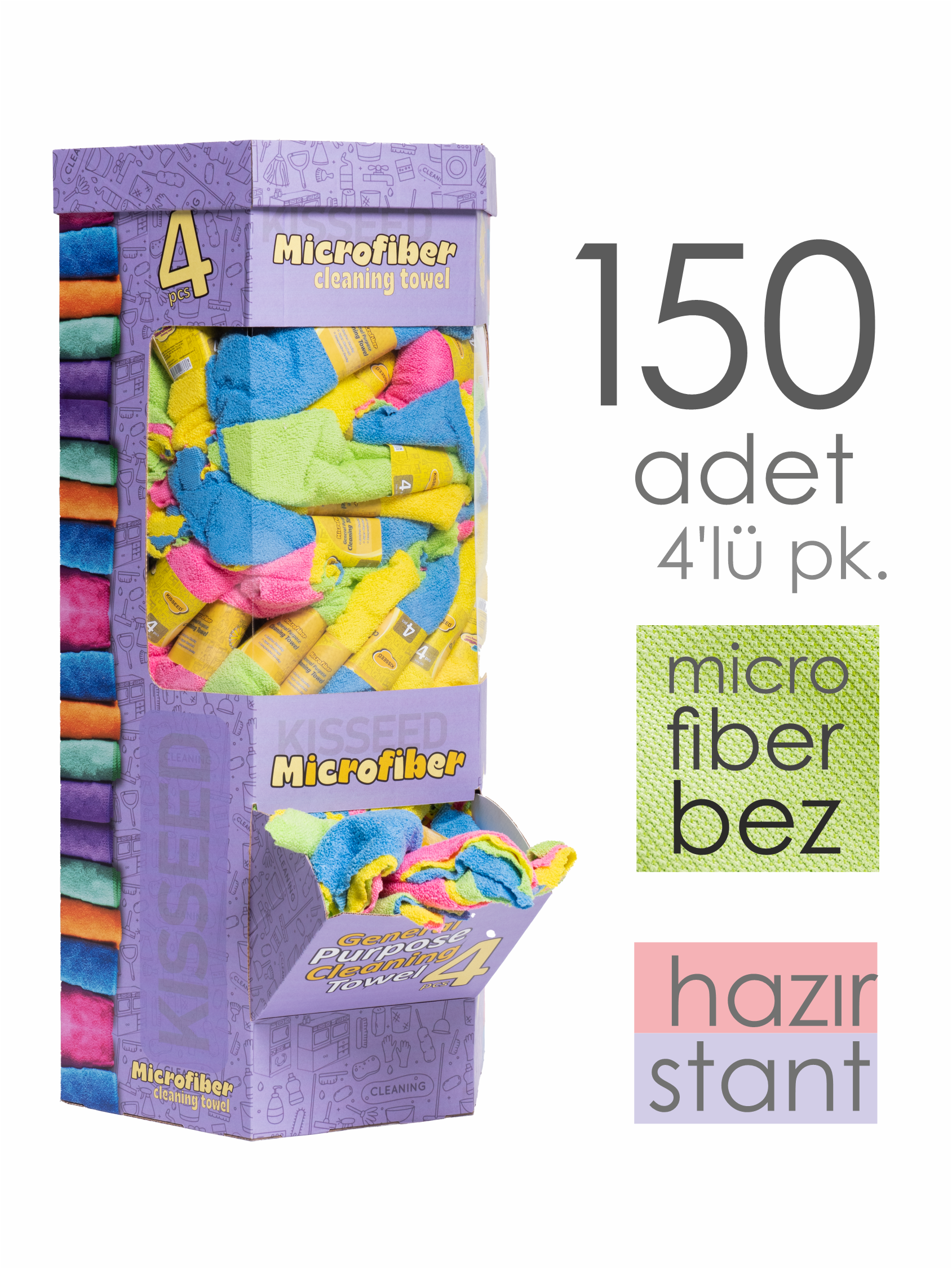 KISSEED 150'li Microfiber Bez 4'lü Pk.